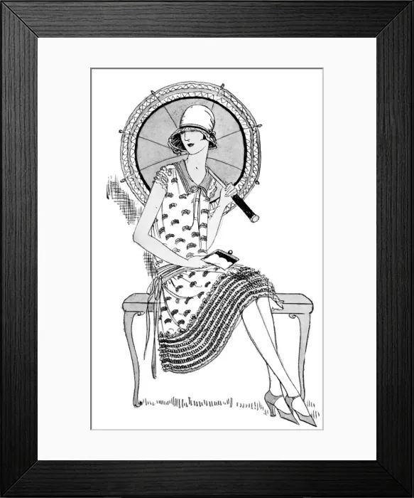 Framed Print : Woman sits with parasol