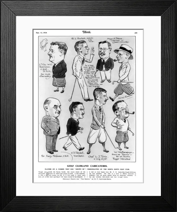 Framed Print : Gold Clubland Caricatures Framed Print : Gold Clubland Caricatures