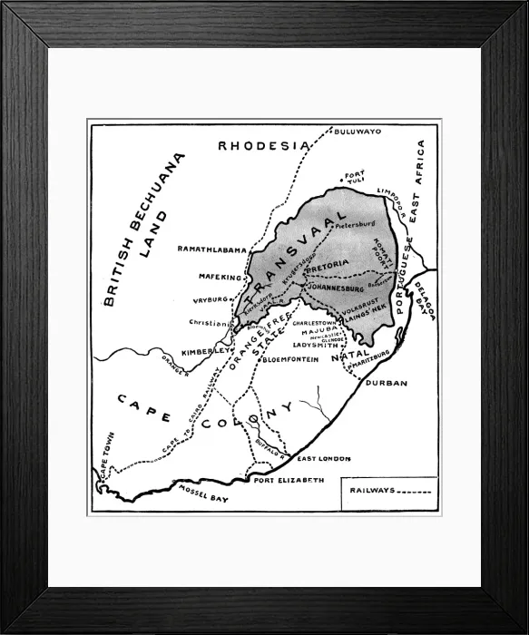 Framed Print : Theatre of war in South Africa - Boer War map Framed Print : Theatre of war in South Africa - Boer War map