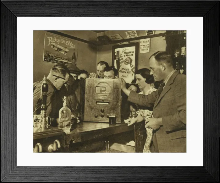 Framed Print : Villagers Gathered Around the Wireless Framed Print : Villagers Gathered Around the Wireless