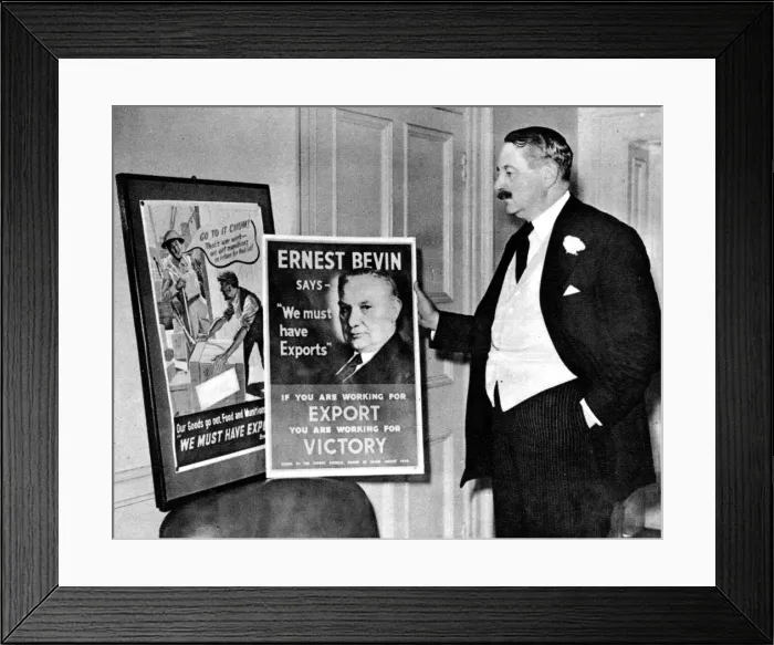 Framed Print : Harcourt Johnstone with Posters Promoting Export Framed Print : Harcourt Johnstone with Posters Promoting Export