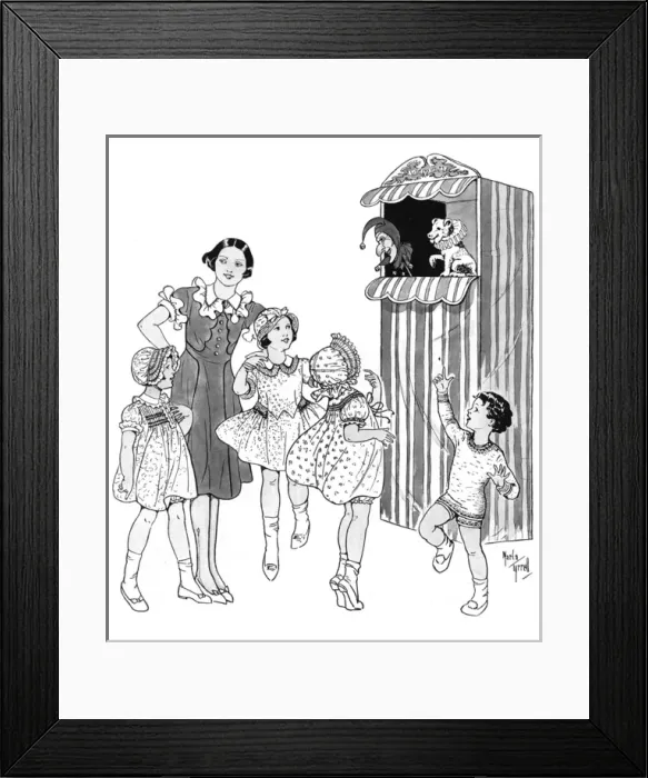 Framed Print : Children with Punch and Judy show Framed Print : Children with Punch and Judy show