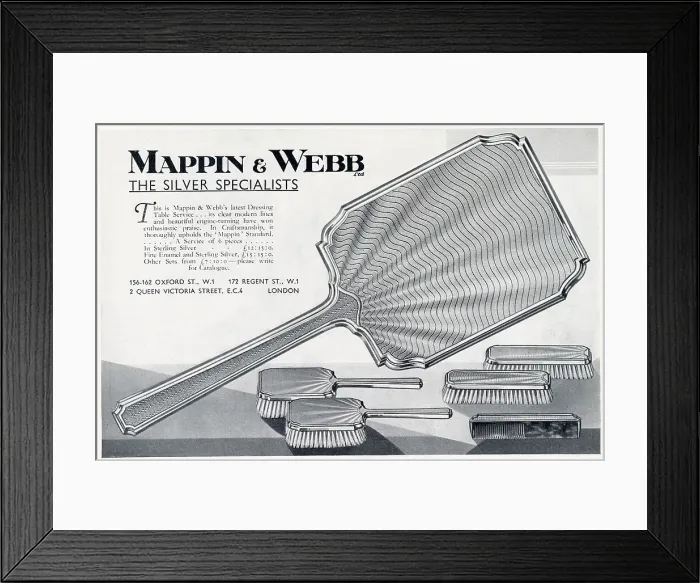 Framed Print : Mappin & Webbs dressing table services. Date: 1932 Framed Print : Mappin & Webbs dressing table services. Date: 1932