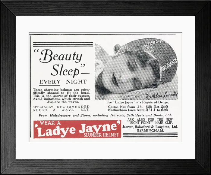 Framed Print : Beauty sleep every night'. Helmets that were scientifically shaped to fit the head. Date: 1932 Framed Print : Beauty sleep every night'. Helmets that were scientifically shaped to fit the head. Date: 1932