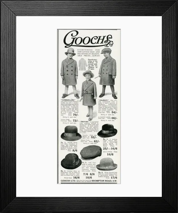 Framed Print : Advert for Goochs winter clothing 1915 Framed Print : Advert for Goochs winter clothing 1915