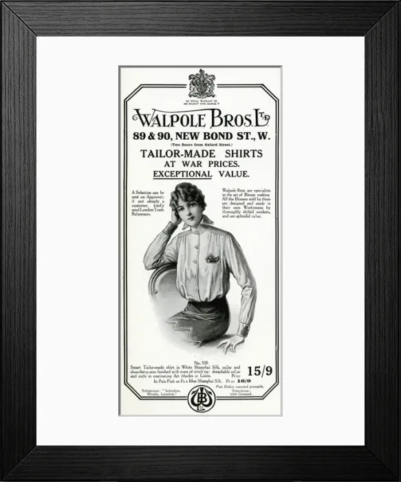 Framed Print : Advert for Walpole Bros Ltd blouses 1915