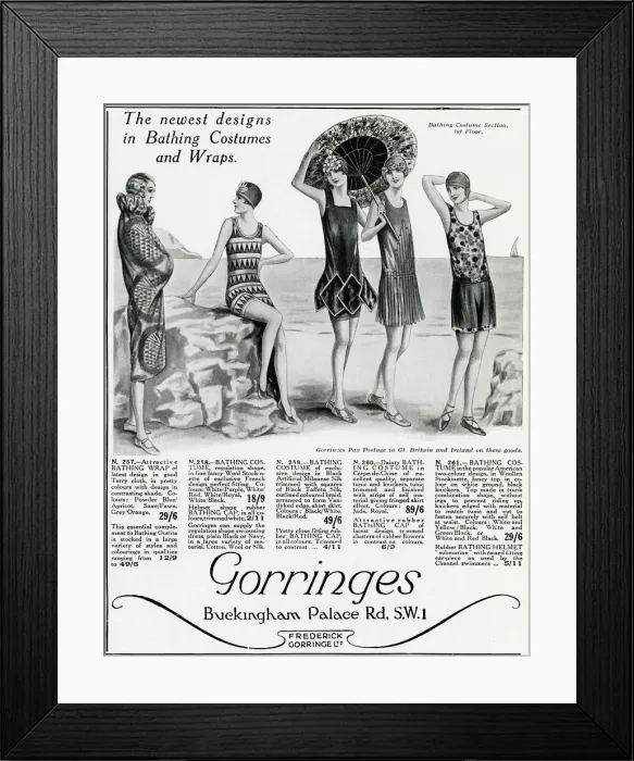 Framed Print : Advert for Gorringes womens bathing costumes 1927 Framed Print : Advert for Gorringes womens bathing costumes 1927