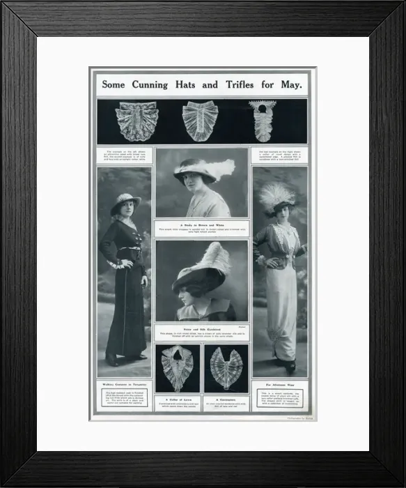 Framed Print : Intricate laced jabot for May 1913