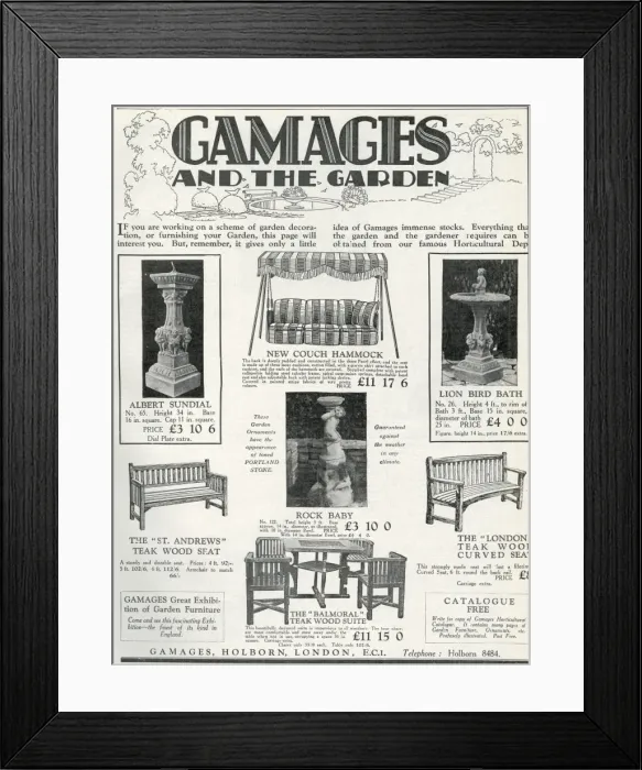 Framed Print : Advert for Gamages furniture 1929 Framed Print : Advert for Gamages furniture 1929
