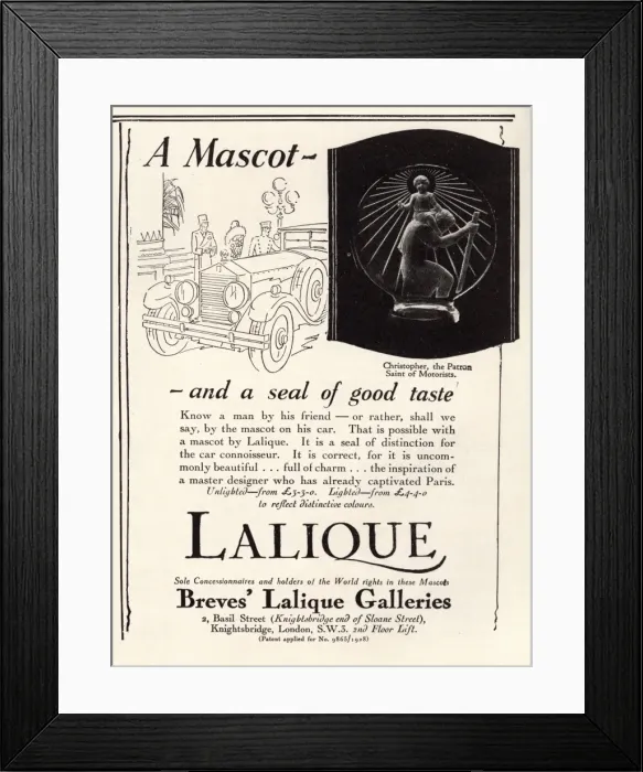 Framed Print : Advertisment for a Lalique mascot
