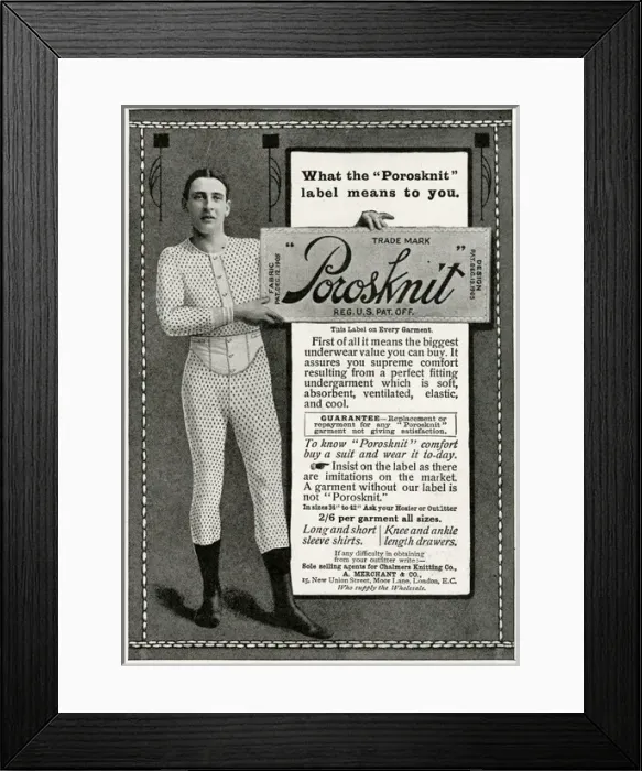 Framed Print : Advert for Porosknit underwear for men 1912 Framed Print : Advert for Porosknit underwear for men 1912