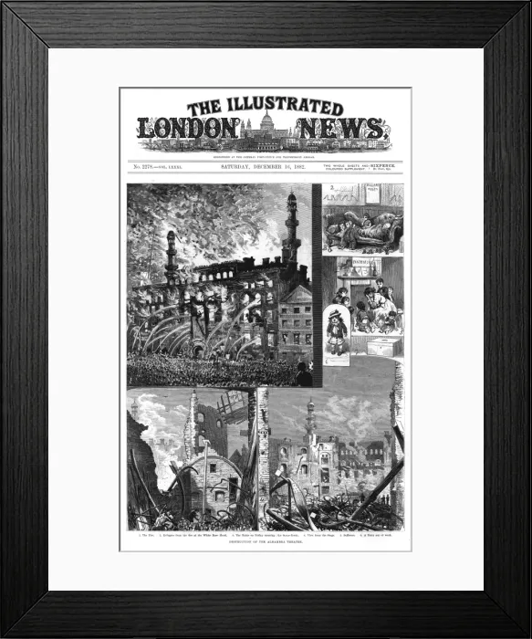 Framed Print : Alhambra Theatre, Leicester Square, destroyed by fire 1882 Framed Print : Alhambra Theatre, Leicester Square, destroyed by fire 1882