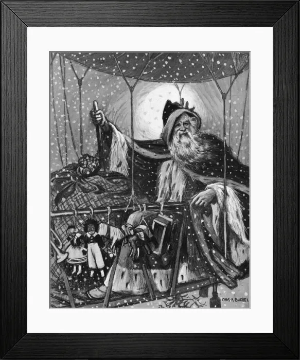 Framed Print : Father Christmas in a hot air balloon Framed Print : Father Christmas in a hot air balloon