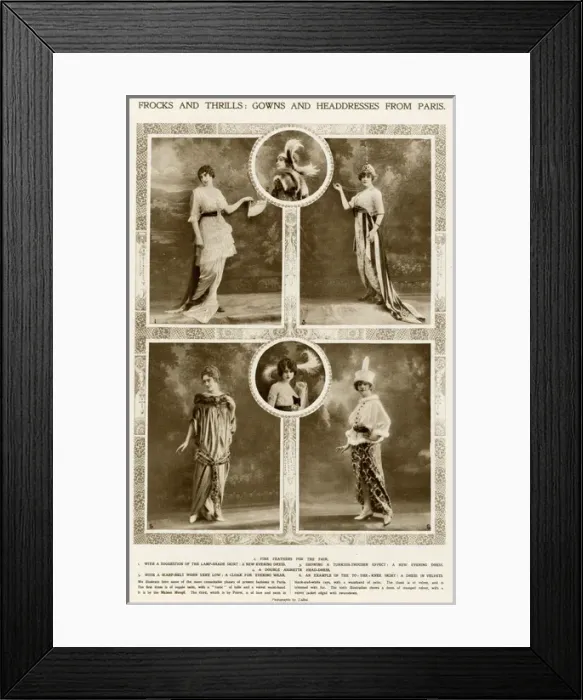 Framed Print : Frocks and thrills: Gowns and headdresses from Paris 1913