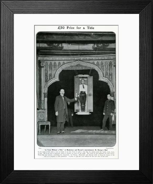 Framed Print : Maskelyne and Devant performing trick 1906 Framed Print : Maskelyne and Devant performing trick 1906
