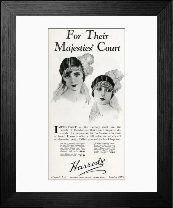 Framed Print : Harrods head-dress for court presentations Framed Print : Harrods head-dress for court presentations