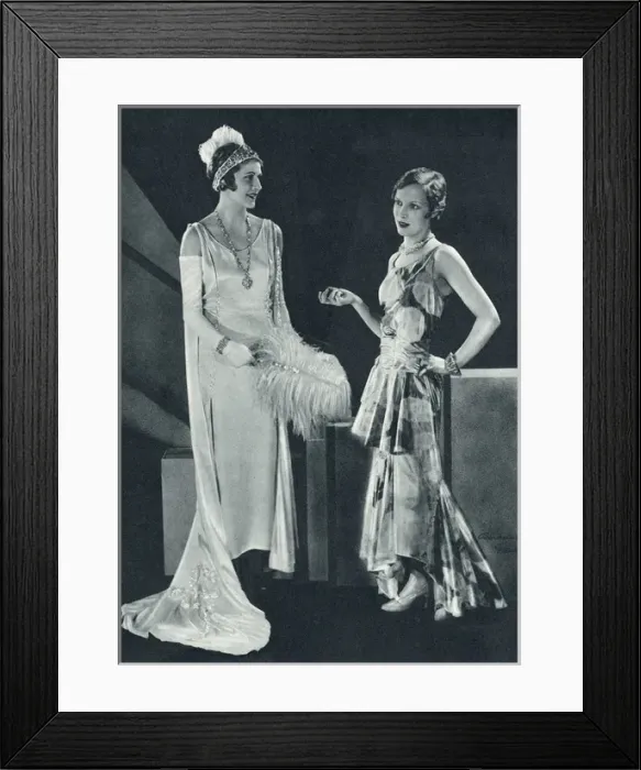 Framed Print : Court gown and evening dress for the opera, 1930 Framed Print : Court gown and evening dress for the opera, 1930