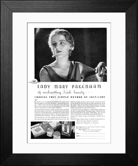 Framed Print : Ponds skincare advertisement, Lady Mary Pakenham Framed Print : Ponds skincare advertisement, Lady Mary Pakenham