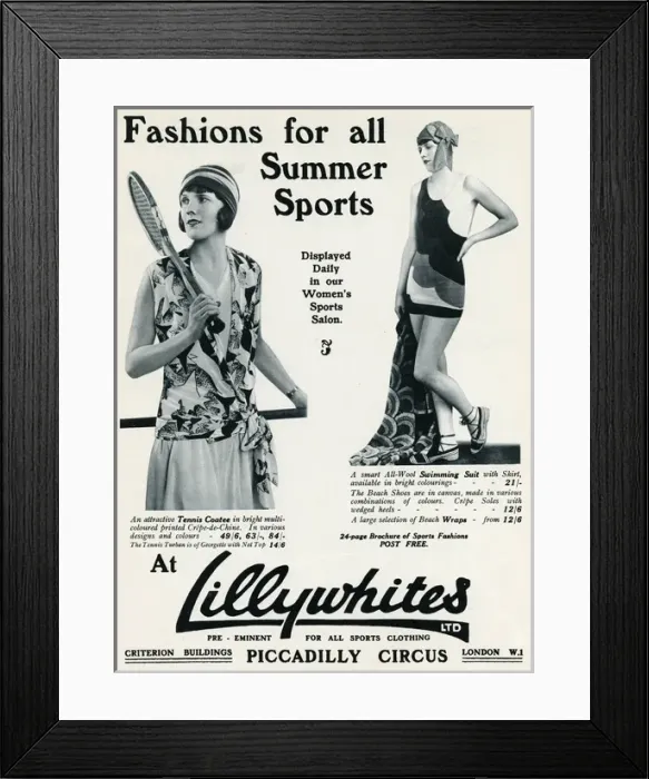 Framed Print : Advert for Lillywhites summer sports clothing 1930 Framed Print : Advert for Lillywhites summer sports clothing 1930