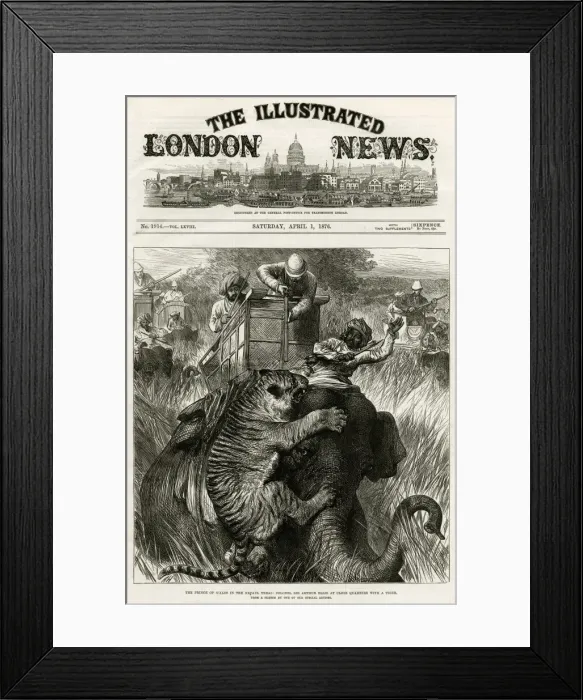 Framed Print : Prince of Wales in Nepal Terai, shooting tigers 1876
