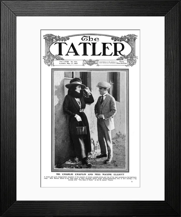 Framed Print : Tatler cover - Maxine Elliott & Charlie Chaplin Framed Print : Tatler cover - Maxine Elliott & Charlie Chaplin