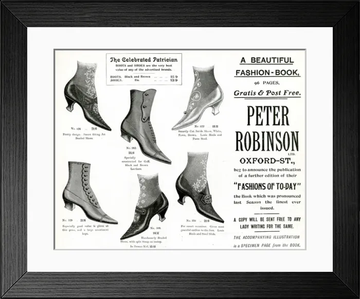 Framed Print : Advert for Peter Robinsons ladies footwear 1905 Framed Print : Advert for Peter Robinsons ladies footwear 1905