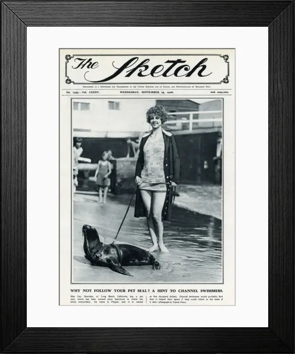 Framed Print : Pet seal with owner Gay Sheridan 1926