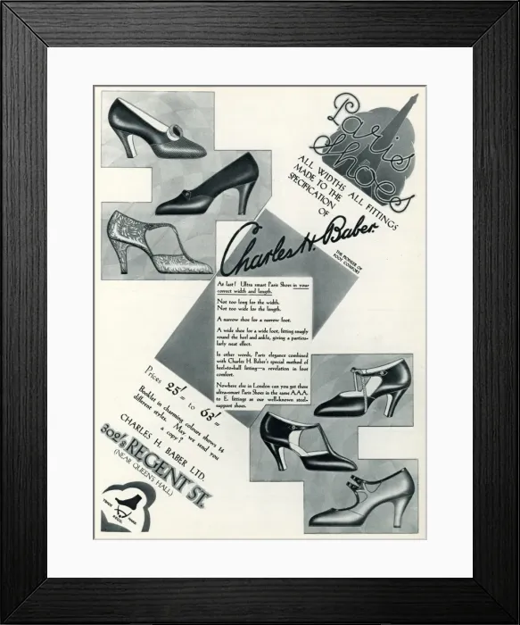 Framed Print : Advert for Charles H. Baber ladies footwear 1929