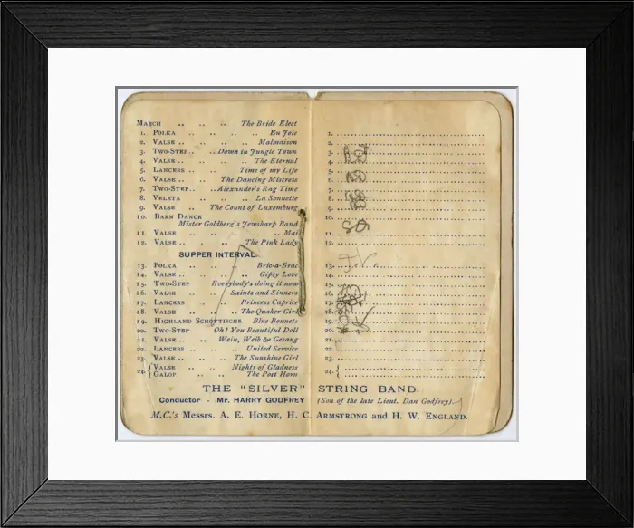 Framed Print : Dance card - programme Framed Print : Dance card - programme