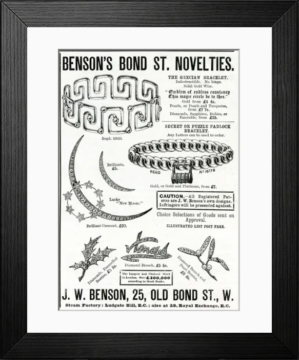 Framed Print : Advert for Bensons jewellery 1893 Framed Print : Advert for Bensons jewellery 1893