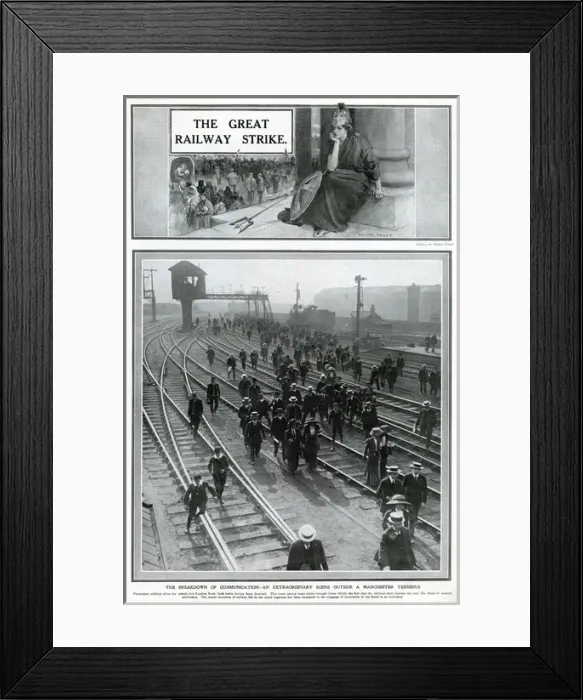 Framed Print : Railway strike 1911: Manchetser terminus, walking passagers Framed Print : Railway strike 1911: Manchetser terminus, walking passagers