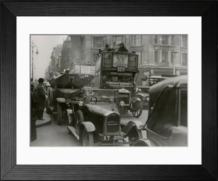 Framed Print : General Strike 1926: Armoured car in London streets Framed Print : General Strike 1926: Armoured car in London streets