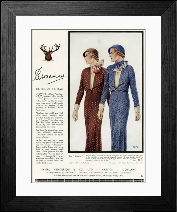 Framed Print : Advert for Braemar Scotlands knitwear 1933 Framed Print : Advert for Braemar Scotlands knitwear 1933