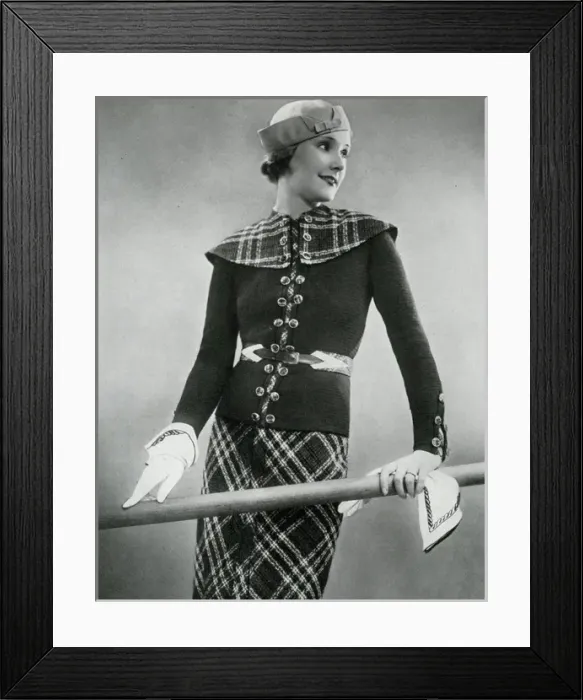 Framed Print : Model wearing tartan skirt and jacket Framed Print : Model wearing tartan skirt and jacket