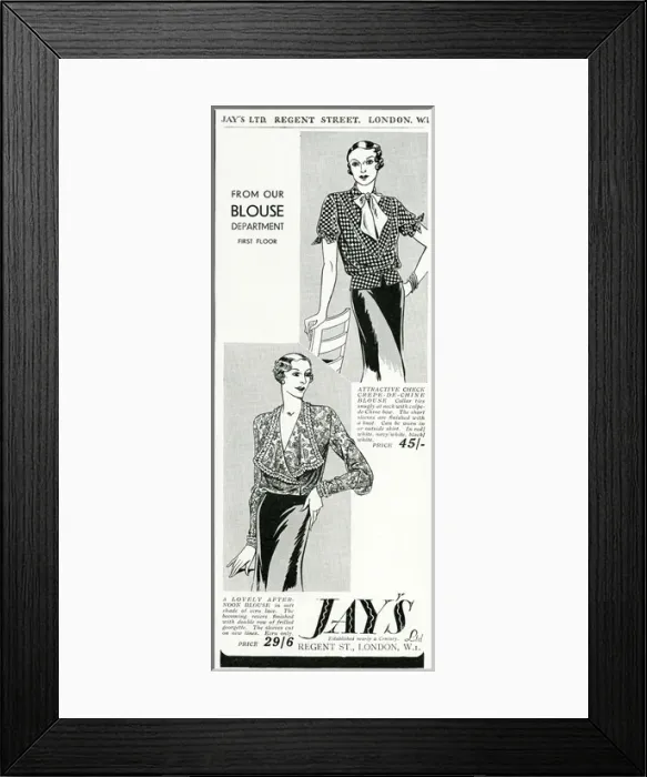 Framed Print : Advert for Jays womens blouses 1933