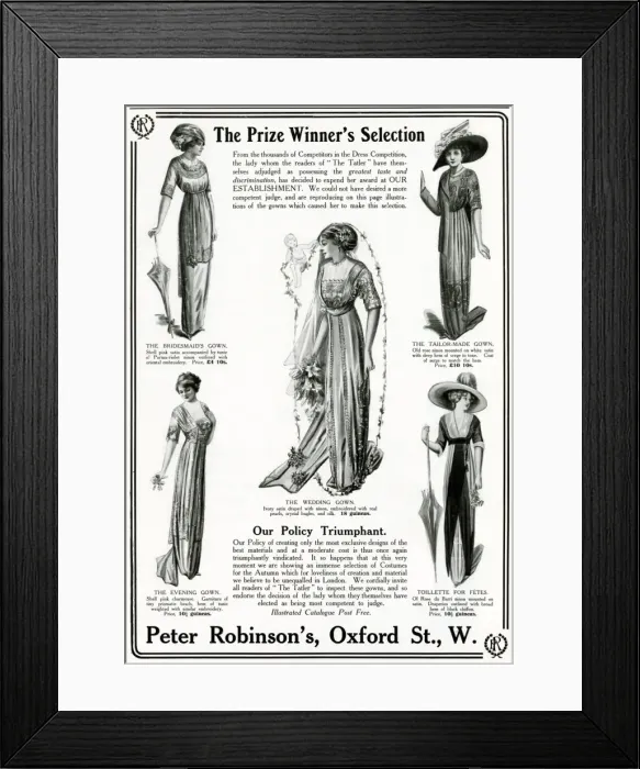 Framed Print : Advert for Peter Robinsons womens gowns 1911