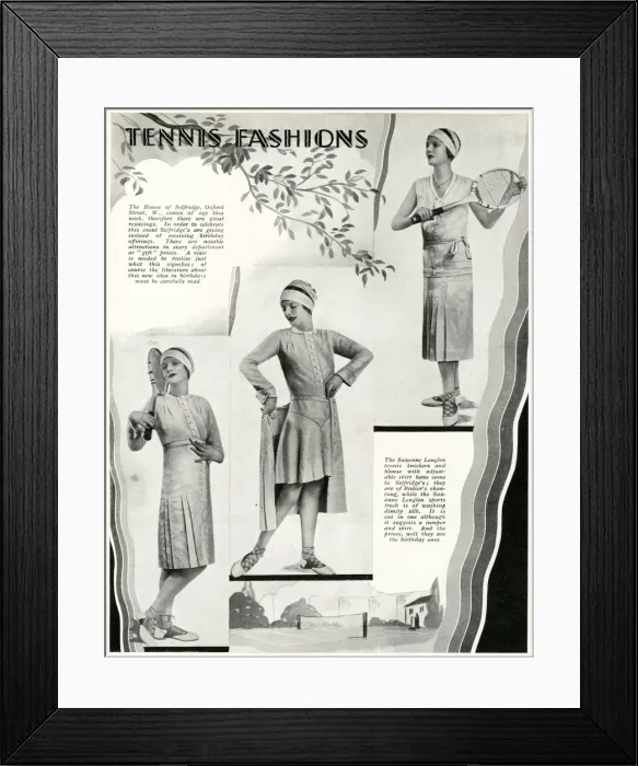 Framed Print : Suzanne Lenglens tennis outfits for Selfridges 1930 Framed Print : Suzanne Lenglens tennis outfits for Selfridges 1930
