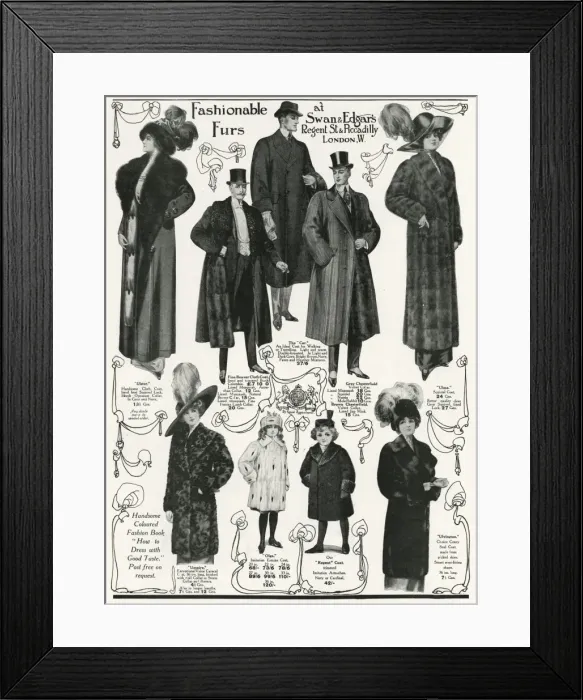 Framed Print : Advert for Swan & Edgars fur coats 1911