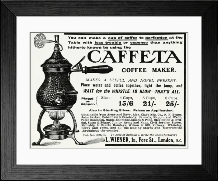 Framed Print : Advert for Caffeta coffee maker 1912