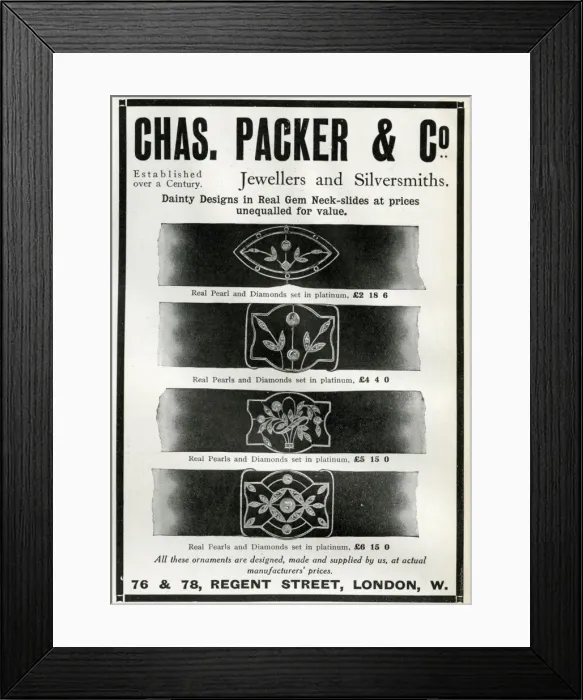 Framed Print : Advert for Chas. Packer & Co, neck-slides 1912 Framed Print : Advert for Chas. Packer & Co, neck-slides 1912