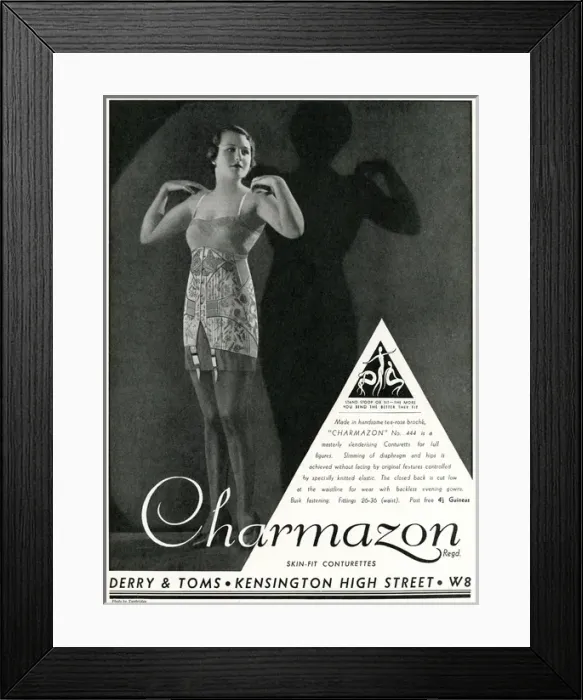 Framed Print : Advert for Charmazon womens underwear 1933 Framed Print : Advert for Charmazon womens underwear 1933