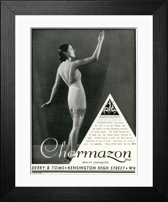 Framed Print : Advert for Charmazon womens underwear 1933 Framed Print : Advert for Charmazon womens underwear 1933