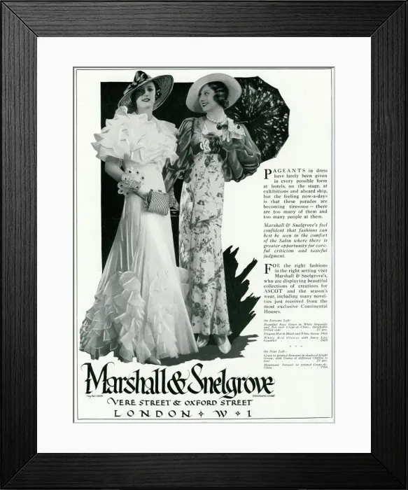 Framed Print : Advert for Marshall & Snelgrove, fashionable dresses 1933 Framed Print : Advert for Marshall & Snelgrove, fashionable dresses 1933