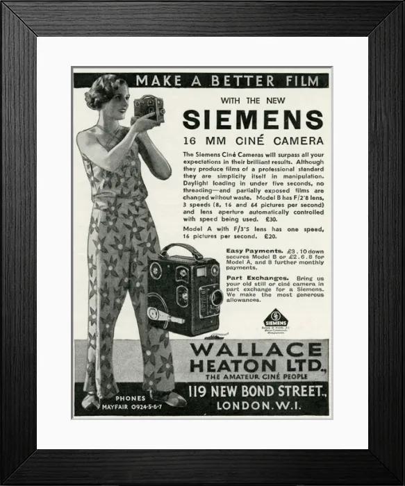 Framed Print : Advert for Siemens Cine Cameras 1933 Framed Print : Advert for Siemens Cine Cameras 1933