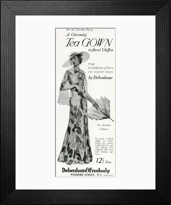 Framed Print : Advert for Debenham & Freebody tea gown 1933 Framed Print : Advert for Debenham & Freebody tea gown 1933