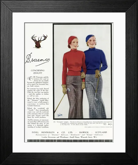 Framed Print : Advert for Braemar knitwear 1933 Framed Print : Advert for Braemar knitwear 1933