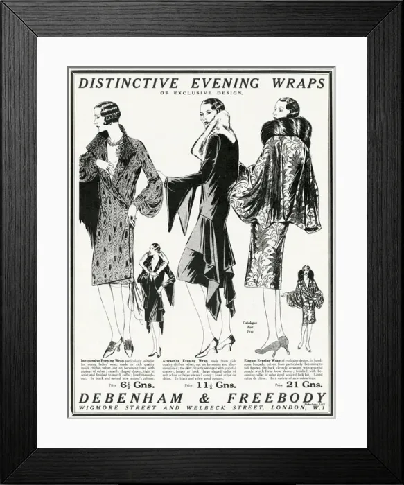 Framed Print : Advert for Debenham & Freebody evening wraps 1929 Framed Print : Advert for Debenham & Freebody evening wraps 1929