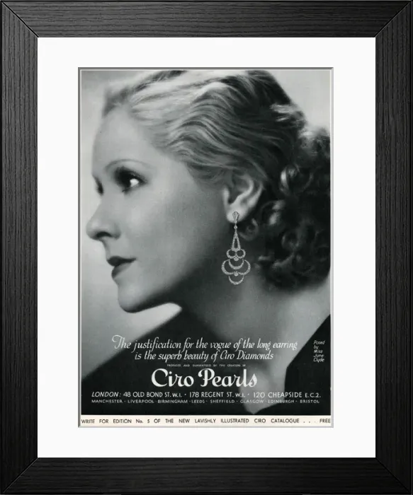 Framed Print : Advert for Ciro jewellery drop earrings 1933 Framed Print : Advert for Ciro jewellery drop earrings 1933