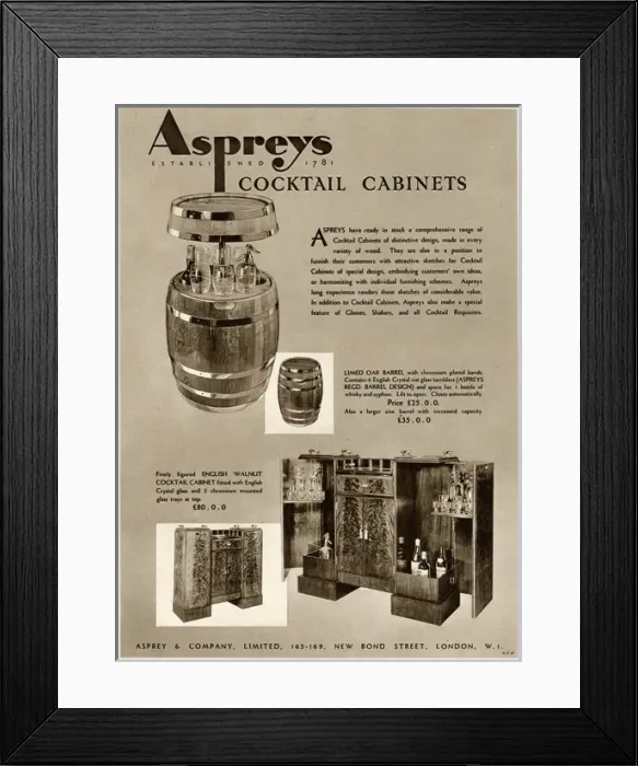 Framed Print : Advert for Asprey cocktail cabinets 1934 Framed Print : Advert for Asprey cocktail cabinets 1934