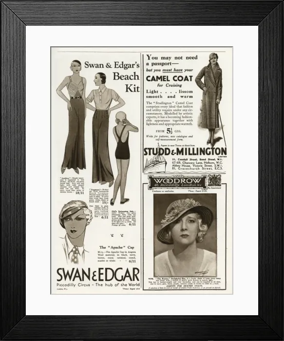 Framed Print : Page of fashion adverts 1933